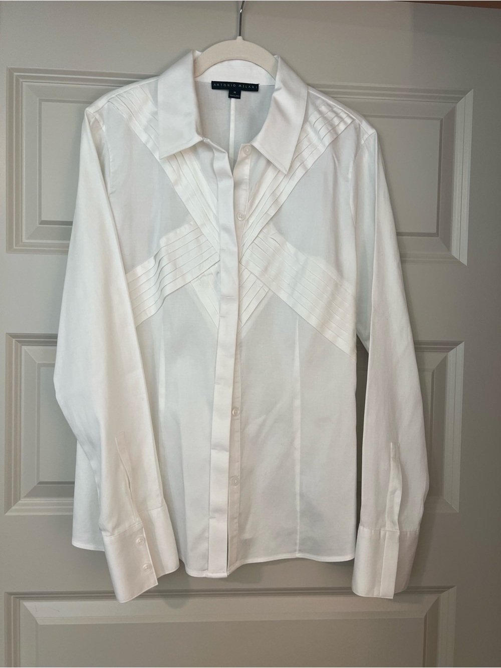 ANTONIO MELANI White Pleated Y-Panel Button Down Shirt